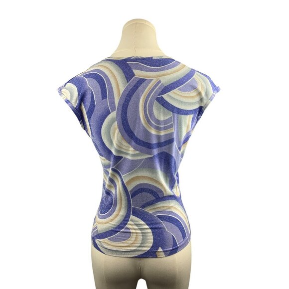 Bebe Women’s M Multicolor Swirl Print Cap Sleeve Top - Picture 2 of 7